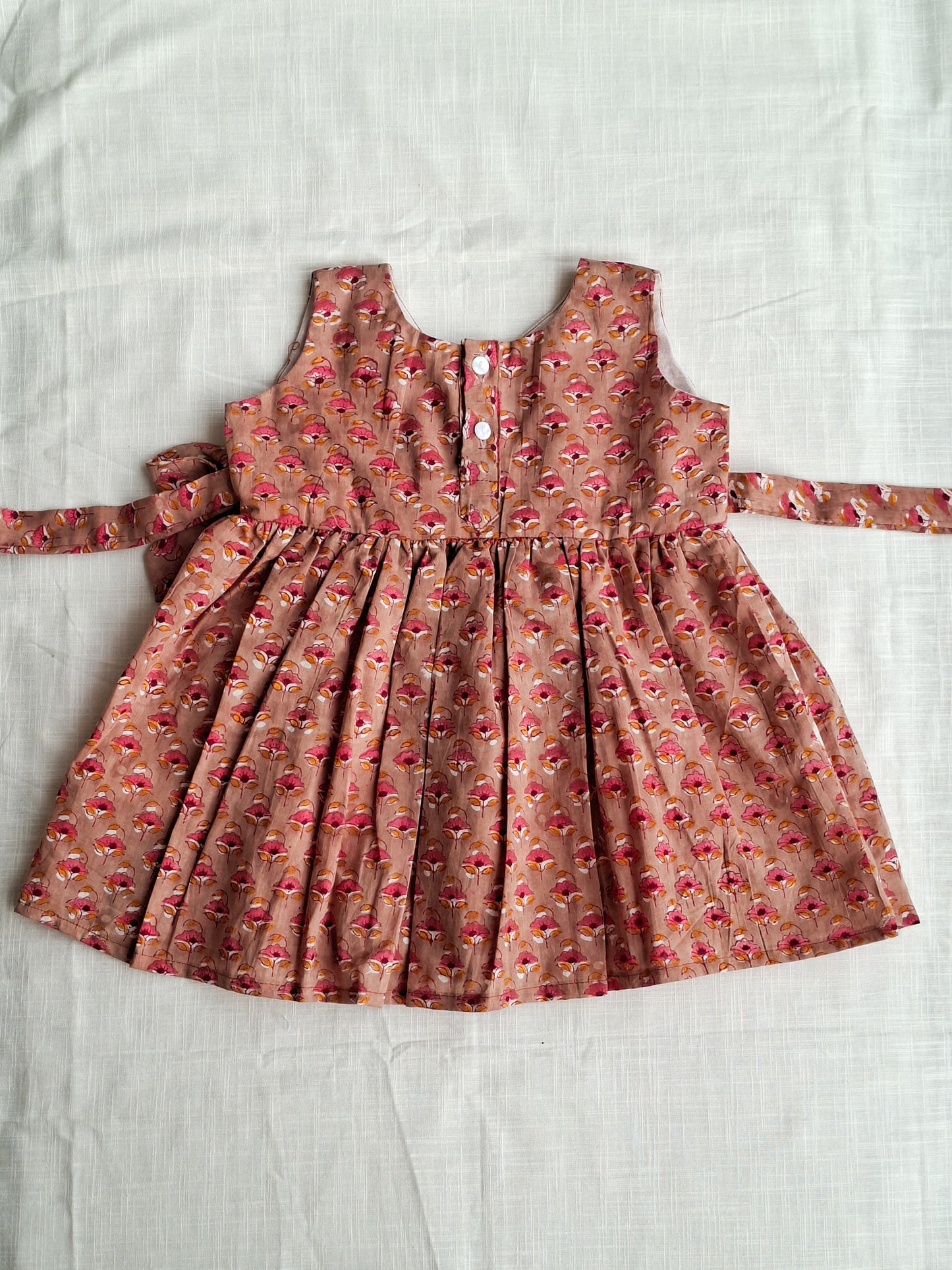 Little Daffodil Handblock Mul Mul Cotton Angarkha Frock with Side Bow