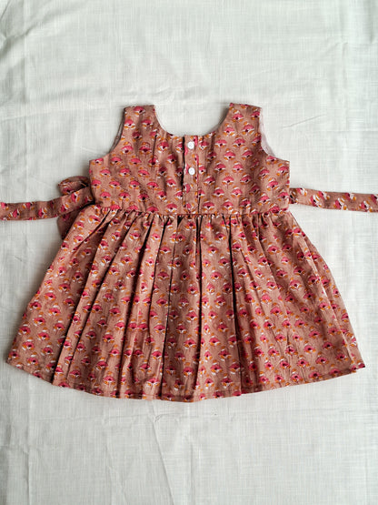 Little Daffodil Handblock Mul Mul Cotton Angarkha Frock with Side Bow