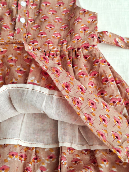 Little Daffodil Handblock Mul Mul Cotton Angarkha Frock with Side Bow