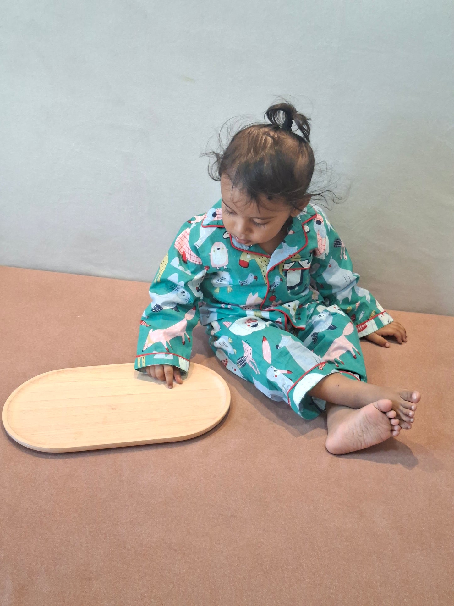 Forest Friends Pure Cotton Night Suit – Teal Green